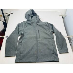Quince Mens Performance Tech Softshell Jacket Gray Hooded Fleece Lined Large NEW